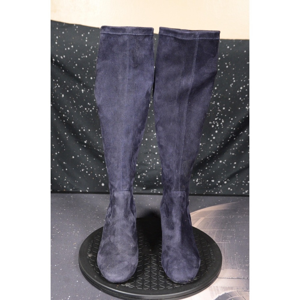 L.K. Bennett Sock‎ Boots Womens Size 5 Blue Suede Knee High Block Heel S9237 - Picture 2 of 11